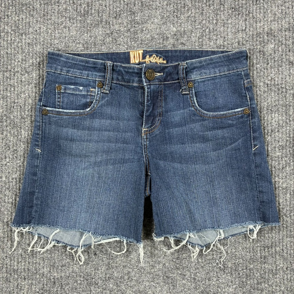 KUT From The Kloth Womens Cutoff Denim Shorts Size 4 Blue Raw Hem Distressed
